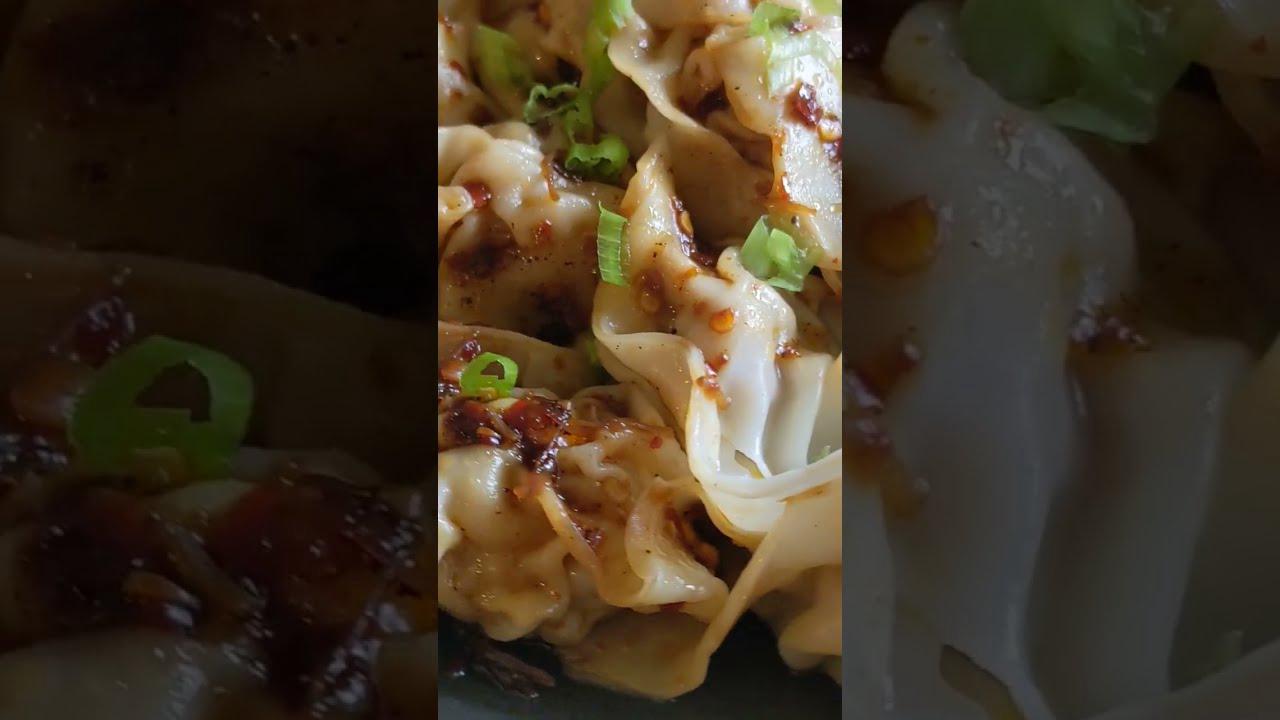 'Video thumbnail for Homemade Wontons with Chili Oil #shorts #homemaderecipes #dumplings #chinesefood #deliciousrecipes'