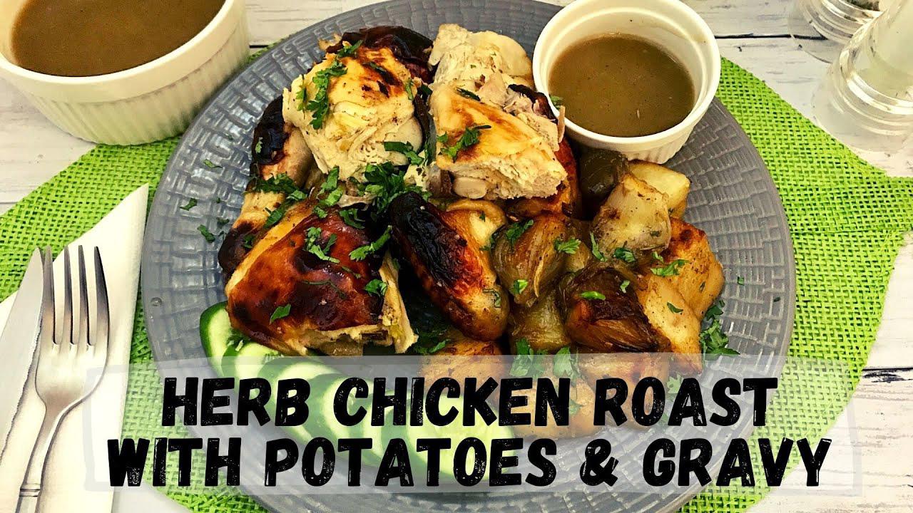 'Video thumbnail for Herb Chicken Roast with Potatoes and Gravy Recipe | Happy Tummy Recipes'
