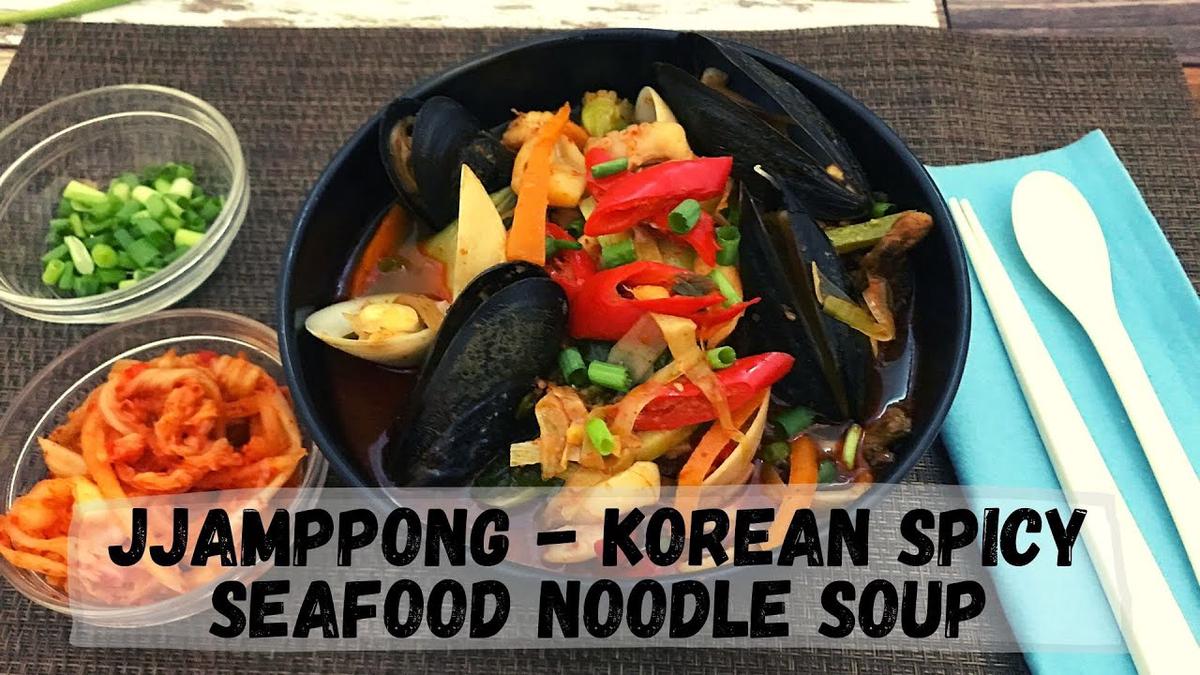 'Video thumbnail for Jjamppong - Korean Spicy Seafood Noodle Soup | Happy Tummy Recipes'